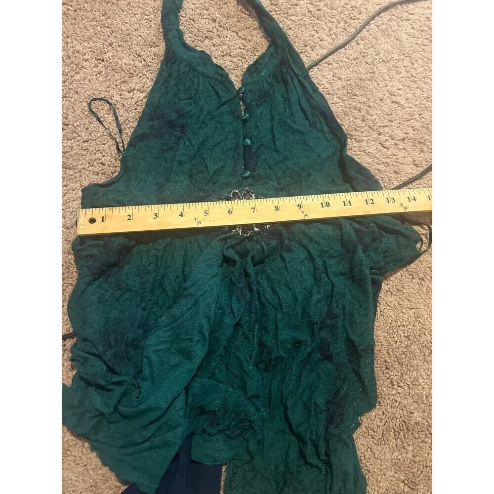 Free People top blouse tunic style halter tie back green flowy embroidered SZ S